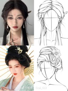 Drawing Asian Characters, Hairstyle Ideas Drawing, Hairstyles Drawing Reference, Human Body Drawing, Drawing Hair Tutorial, Hair Illustration, Hair Sketch, Digital Art Beginner, 캐릭터 드로잉