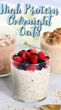 high protein overnight cups with berries and oatmeal