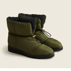 Winter Boots, Puffer Style. Olive Green Size 9 Worn Once Size 8 Never Worn J Crew Boots, Cozy Winter Boots, Cozy Winter Fashion, Chelsea Rain Boots, Ankle Rain Boots, Calf Boots, Wedge Boots, Black Booties, Heeled Ankle Boots