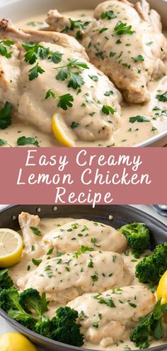 chicken with lemon cream sauce in a skillet