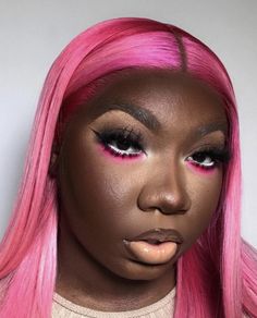 Pink Chunky Glitter Eye Makeup, Pink Undereye Makeup, Soft Glam Pink Makeup, Eye Makeup For Black Women, Pink Black Makeup, Pink Undereye, Girl Eye Makeup, Lovely Makeup