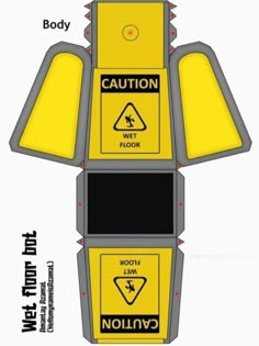 an image of a yellow caution sign on the back of a paper doll's shirt