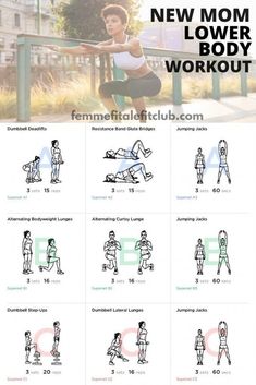 the instructions for how to do a new mom's lower body workout with pictures