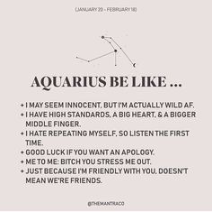 the zodiac sign for aquarius is shown in black and white, with an interesting description