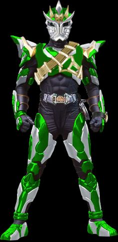 a green and white robot standing in front of a black background with the words power rangers on