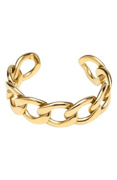 This chunky chain-link cuff bracelet will add perfect polish and edge to endless ensembles. 1/2" width 18k-gold plate Imported Wide Cuff Bracelets Gold, Cuff Bracelets Gold, Gold-tone Chunky Chain Bracelets, Gold-plated Chunky Link Bracelet, Yellow Gold Chunky Chain Bracelet, Gold Plated, Yellow Gold-plated Chunky Chain Bracelets, Luxury Gold-tone Bracelet With Chunky Chain, 80s Jewelry, Statement Cuff Bracelet