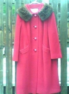 "This is a very nice, long wool coat from the late 1950s, early 1960s. The collar is a dark brown mink, and the coat is a bright CRANBERRY RED color. The pictures don't clearly illustrate it's beauty! The maker label \"MC DANIELS, Springfield, Missouri\" remains. According to research, this was an upscale department store label. CONDITION: The coat is in good vintage condition with a few very tiny moth bites on the left back side of the coat. Please see enlarged photo of the most visible one. Th Fabric Refresher, Springfield Missouri, Long Wool Coat, Car Coat, Red Coat, Red Vintage, In The Closet, The Maker, Modern Outfits