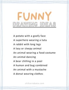 an animal poem with the words funny drawn on it in orange, blue and white