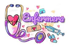 the word enfermena with medical equipment and hearts