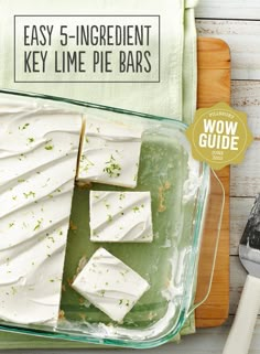 the easy 5 - ingredient key lime pie bars are ready to be cut into pieces