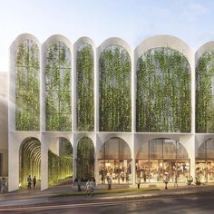 an artist's rendering of the exterior of a building with vines growing on it