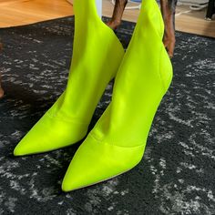 Highlighter Yellow, Never Worn Yellow Fitted Boots With Round Toe, Yellow Fitted Casual Boots, High-top Yellow Boots For Spring, Yellow Ankle-high Spring Boots, Yellow High Ankle Boots For Spring, Fitted Yellow High Heel Boots, Casual Yellow Boots With Pointed Toe, Casual Yellow Pointed Toe Boots, Yellow Ankle Boots For Spring