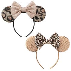 PRICES MAY VARY. Material Quality - Contains 2 pieces rose gold leopard print bow sequin mouse ears headband. The headband material is satin, very soft and comfortable to wear, perfect for women and girl children. Fashionable Design Style - This mouse ears use the iconic style, classic sequins with a fashionable bow headpiece to make you stand out in the crowd. Cute Party Favors - This mouse ears are so cute for a party, kids and adults can wear them and they are perfect for photos. Suitable For Disney Must Haves, Disney World Animal Kingdom, Maleficent Horns, Disney 2023, Minnie Ears Headband, Leopard Print Bow, Minnie Mouse Ears Headband, Holiday Party Favors, Mouse Ears Headband