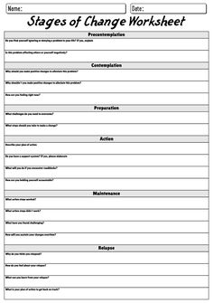 Stages of Change Motivational Therapy Stages Of Change Worksheet, Cbt Thought Record, Motivational Therapy, Dbt Skills Worksheets, Cognitive Distortions Worksheet, Stages Of Change, Life Coaching Worksheets, Coaching Worksheets