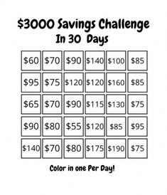 the $ 500 savings challenge is in 30 days, and it's free to print