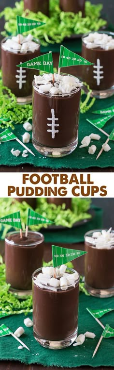 football pudding cups with marshmallows in them