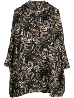 floral-jacquard hooded coat from ANTONIO MARRAS featuring black/multicolour, full jacquard, concealed front fastening, slouchy hood and long sleeves. | Antonio Marras Floral-Jacquard Hooded Coat Oversized Coats, Antonio Marras, Floral Jacquard, Hooded Coat, Black Coat, Long Sleeves, Long Sleeve, Floral, Closet