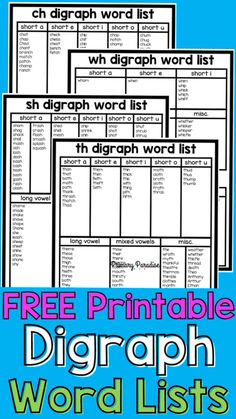 three free printable dig graph word lists