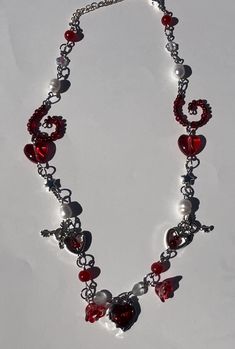 This Red Heart Necklace is perfect for Halloween or any outfit! The Heart charm is glass with silver! It's cute while also being durable and is made with stainless steel wire and jump rings! SIZING: Necklace is adjustable, can go as small as 17.5 inches, to 20 inches! If you need a smaller or larger size please put what size you need in the box below. This item is unique and has handmade elements that aren't seen at all in other jewelry! Perfect for a gift or to wear yourself! It's durable so yo Clear Heart Necklace, Blood Ring, Glass Heart Necklace, Red Heart Necklace, Clear Heart, Jewelry Drawing, Silver Glass, Stainless Steel Wire, Glass Heart