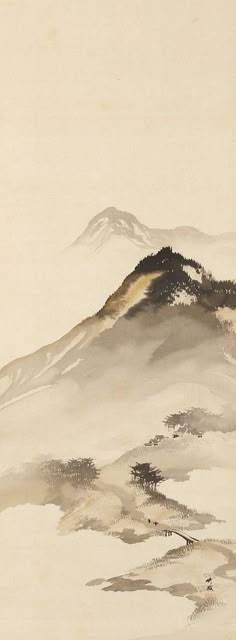 a painting with mountains in the background