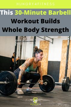 A CrossFit athlete performing a snatch as part of a 30 minute barbell workout. Barbell Weight Workout, Heavy Workout For Women, 30 Minute Workout Gym Beginner, Whole Body Gym Workout Women, 30 Minute Weight Lifting Workout, Women Barbell Workout, Barbell Workout Mens, Barbell Full Body Workout For Women