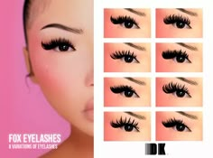 an advertisement for fox eyelashes with six different lashes