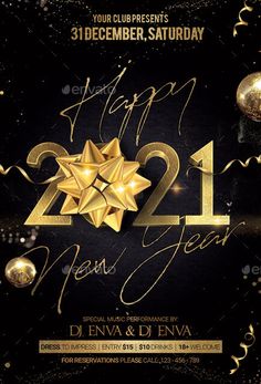 a black and gold new year party flyer