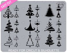 the ready for cricut and silhouette christmas tree cut file is shown in black