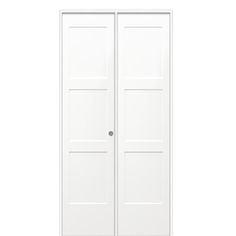 a white door with two panels on the front and one panel on the back side