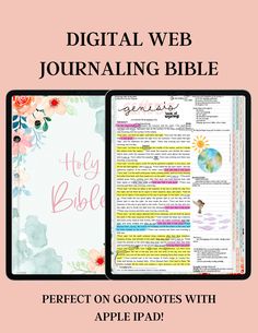 an open bible with the words,'digital web journaling bible perfect on goodnots with apple ipad