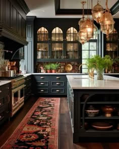 Model Dapur, Black Kitchen Cabinets, Dark Home, Black Cabinets, Large Kitchen