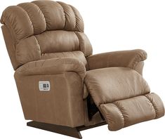 With extra plush cushions and deep channeled tufting that creates pillowy comfort across every inch, it's easy to find everything to love about the Randell rocker recliner. Camel-colored knitted fabric offers a neutral backdrop across the extra-tall biscuit style back of this traditional-style chair. Sloped pillow arms help users nestle into the deep cushions, and the higher base and elongated footrest provides full-length comfort for taller members of the household. The unique dual power reclin Neutral Backdrop, Mattress Bedroom, La Z Boy, Rooms To Go, Rocker Recliners, Sleeper Chair, Power Recliner, Power Recliners, Camel Color