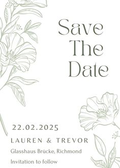 save the date card with flowers and leaves