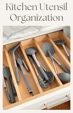 the kitchen utensil organization drawer is open