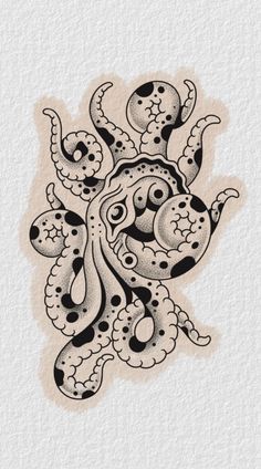 an octopus tattoo design in black and white on a beige paper with watermarking