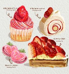 an image of different types of desserts in japanese language on paper with english subtitles