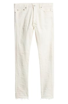 Crisp white Japanese-denim jeans are cut in a skinny fit with a hint of stretch that allows you to move freely and comfortably in these five-pocket jeans. 32 1/2" inseam; 13" leg opening; 10 1/2" front rise; 14" back rise (size 32) Zip fly with button closure Five-pocket style 98% cotton, 2% polyurethane Machine wash, line dry Made in Japan Men's Clothing John Elliott, Japanese Denim, The Cast, Pocket Jeans, Slim Fit Jeans, Jeans Style, Fit Jeans, Made In Japan, Men's Clothing