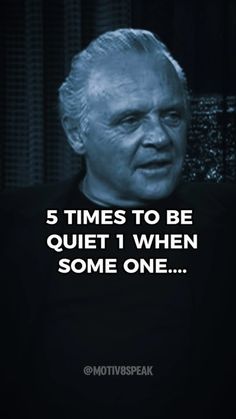 an older man with white hair in a black shirt is looking at the camera and has text that reads, 5 times to be quiet when some one