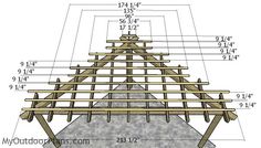 a wooden structure is shown with measurements for the top and bottom sections, including the roof