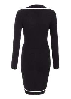 This knitted rib jumper dress features contrast trim and button detail, designed for a comfortable fit. Ideal for everyday wear, it offers warmth and style during autumn and winter. Dress Quiz, Petite Jumpsuit, Petite Coat, Lace Skater Dress, Trim Dress, Tall Clothing, Petite Tops, Express Dresses, Dresses Black