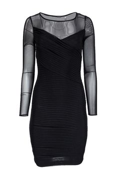 Current Boutique-Elie Tahari - Black Pintucked Bodycon Dress Sz 2 Sheer Dress For Winter Night Out, Sheer Winter Dress For Night Out, Soft Curls, Buy Shoes Online, Mesh Sleeves, Elie Tahari, Black Cocktail Dress, Cocktail Dress, Black Dress