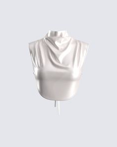 Serve some class in this cream-cropped top 🌟 Constructed from satin charmeuse fabric, complete with shirring details, high neck detail, tie detail, a curved hem shape, and a center back separating zipper for a look that's fit for a goddess 🤩 Luxury Silk Cropped Crop Top, Luxury Cropped Silk Crop Top, Luxury Crop Top Blouse For Women, Luxury Fitted Tops With Cutout, Luxury Stretch Crop Top, Luxury Fitted Crop Top For Women, Luxury White Sleeveless Crop Top, Luxury Seamless Crop Top, Luxury Scoop Neck Tops For Party