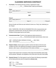 the cleaning services contract form is shown