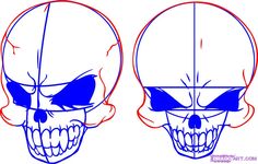 how to draw a cartoon skull with two different angles and the same head length as it appears