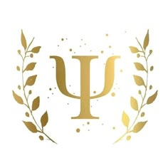 the letter p is surrounded by leaves and dots on a white background with gold lettering