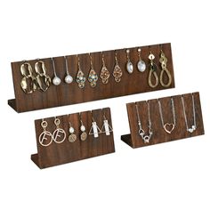 PRICES MAY VARY. PORTABLE LEIGHTWEIGHT WOOD JEWELRY DISPLAY STAND- Crafted with lightweight wood, the display stand set is perfect for displaying jewelry on the go. VERSATILE JEWELRY DISPLAY FOR VENDORS - The stand's notches at the top are designed to accommodate various types of jewelry, including bracelets, chain necklaces, pendants, and a variety of earrings. EARRING DISPLAY FOR UP TO 12 PAIRS - Specifically tailored to meet your earring collection needs, the stand set can elegantly display h Homemade Earring Holders Wood, Wooden Earring Display, Wooden Jewelry Display, Earring Display Stand, Earring Displays, Wood Jewelry Display, Jewelry Display Stand, Textured Wood, Earring Display Stands