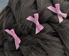 "These pink bow hair pins come as a set of 3 little hair bows. (Other quantities available upon request) The decorative hair pins are made with satin ribbon bows. The small hair bows are securely adhered to pro quality 1 7/8\" hair pins. That means these ribbon bow hair pins have long lasting springs, firm grip, durable tips, and rust resistance. The pink embellished hair pins are easy to manipulate into various shapes to fit in braids, updos, or other hairstyles. If you like the pink girls hair Bows For Hair, Pink Bow Hair, Decorative Hair Pins, Small Hair Bows, Pink Hair Bow, Pageant Hair, Short Hairstyles Fine, Pink Hair Bows, Satin Ribbon Bow