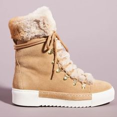 New In Box, Anthropologie, Cecelia New York Seymore Sneaker Boots In Beige. Soft Suede, And So, So Soft Faux Fur Cuff. Sporty, Warm & Gorgeous! Leather Insole, Rubber Sole. 1¼" Heel Box Says 10...But Shoes Are A 9.5 Cute Snow Boots, Kitten Heel Ankle Boots, Taupe Heels, Studded Jeans, Anthropologie Shoes, Leather Western Boots, Western Booties, Gorgeous Leather, Shearling Boots