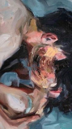 an oil painting of a woman's face with her hands on her chest and mouth open