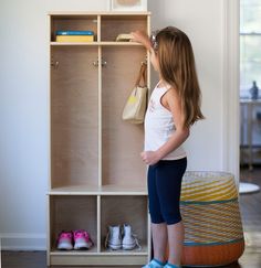 My First Cubby is a wooden locker offering cubbies, shelves, and 8 industrial grade hardware hooks. It provides all the nooks and crannies needed to help kids neatly store shoes, jackets, backpacks, and supplies. A small ledge provides a space to sit while putting on or removing shoes, encouraging kids to learn routines whenever they are heading out to their next activity or entering the home. Put one or more together for double the storage, and assign one section to each child to nurture organi Kids Backpack Storage, Kids Cubbies, Wooden Lockers, Playground Safety, Minimize Clutter, Nooks And Crannies, Learning Tower, Kids Closet Organization, Kid Closet